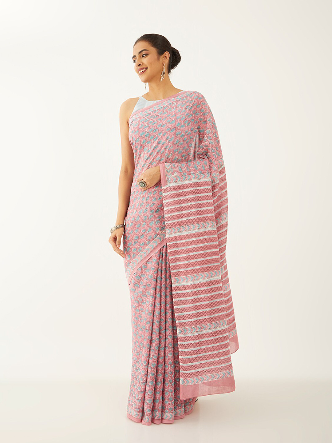 

Taneira Floral Printed Pure Cotton Saree, Pink