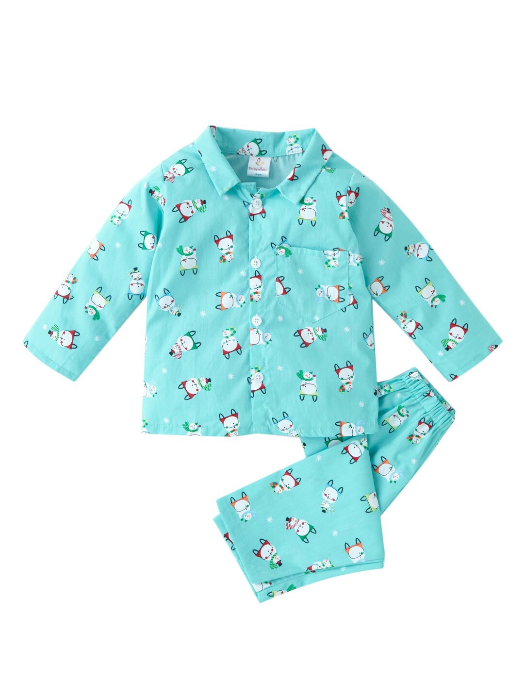 

Babywish Kids Snowman Theme Printed Pure Cotton Night suit, Blue