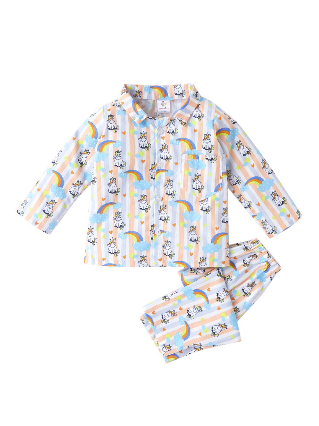 

Babywish Kids Rainbow Theme Printed Pure Cotton Night suit, Orange