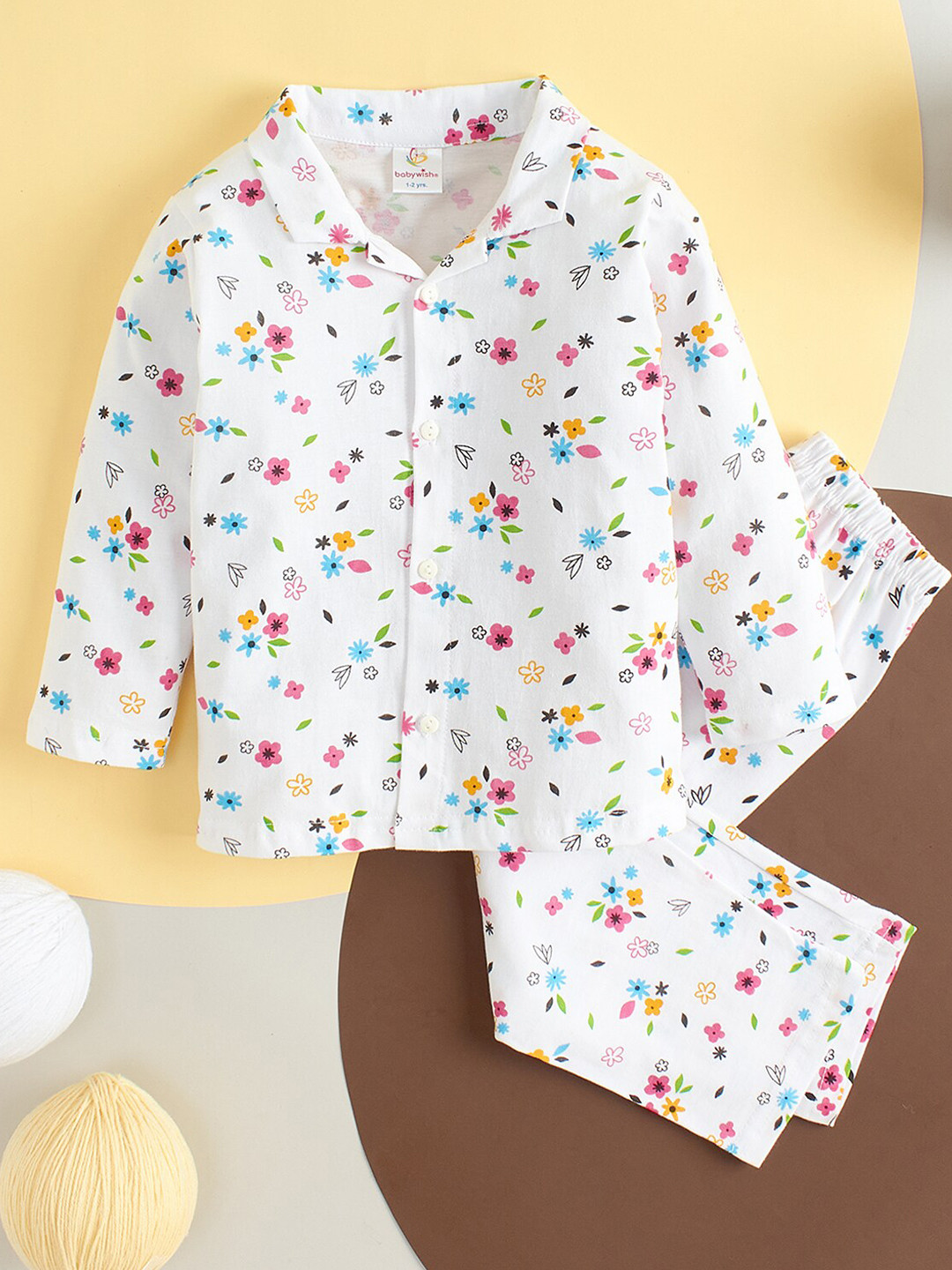 

Babywish Unisex Kids White Printed Night suit