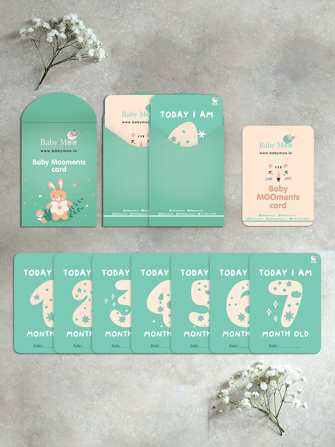 

Baby Moo Infant Kids Set Of 12 Moments First Year Milestone Cards, Green