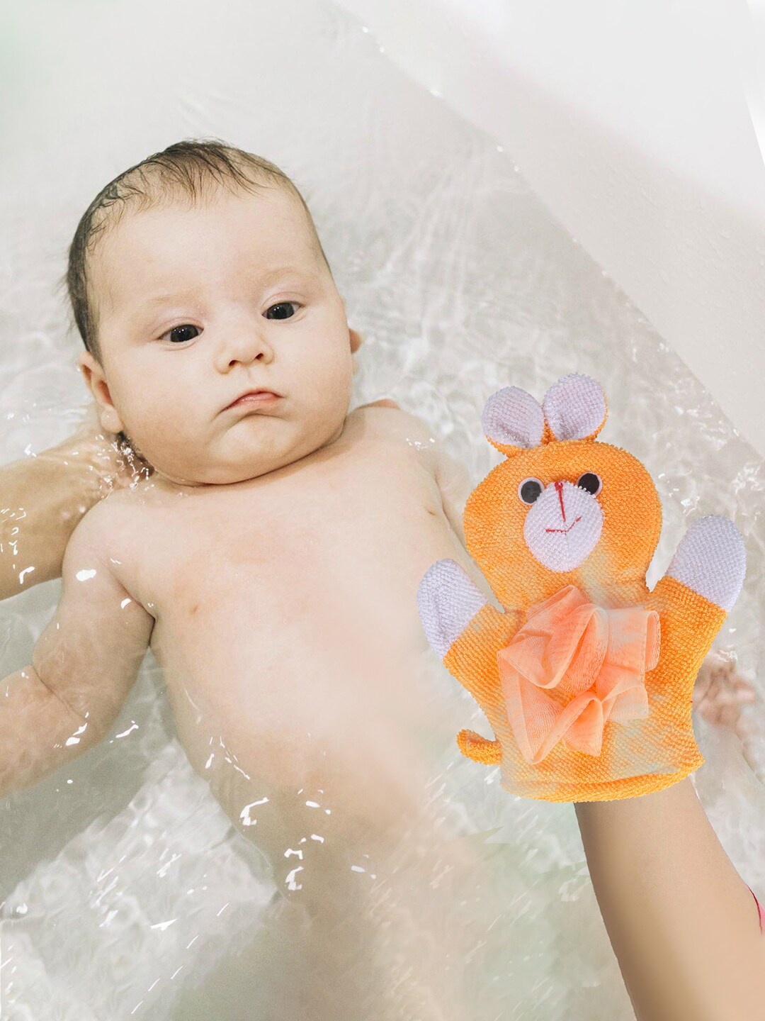 

Baby Moo Infant Kids Cute Puppy Bath Time Fun Hand Puppet Loofah Bath Glove, Orange