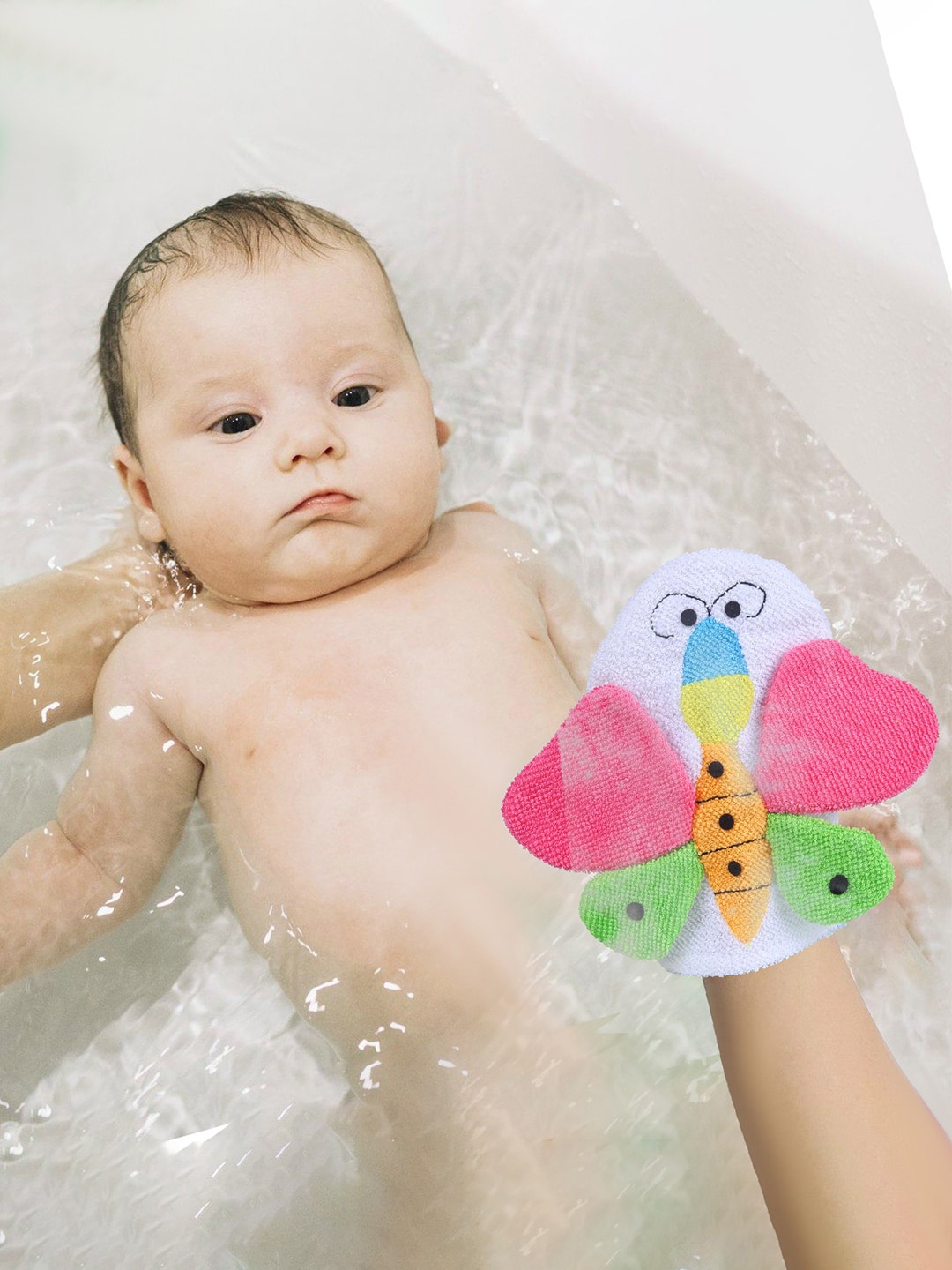 

Baby Moo Infant Kids Butterfly Shaped Loofah Bath Glove, White