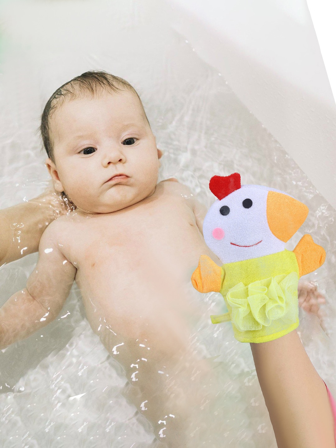 

Baby Moo Infant Kids Animal Face Shaped Loofah Bath Glove, White