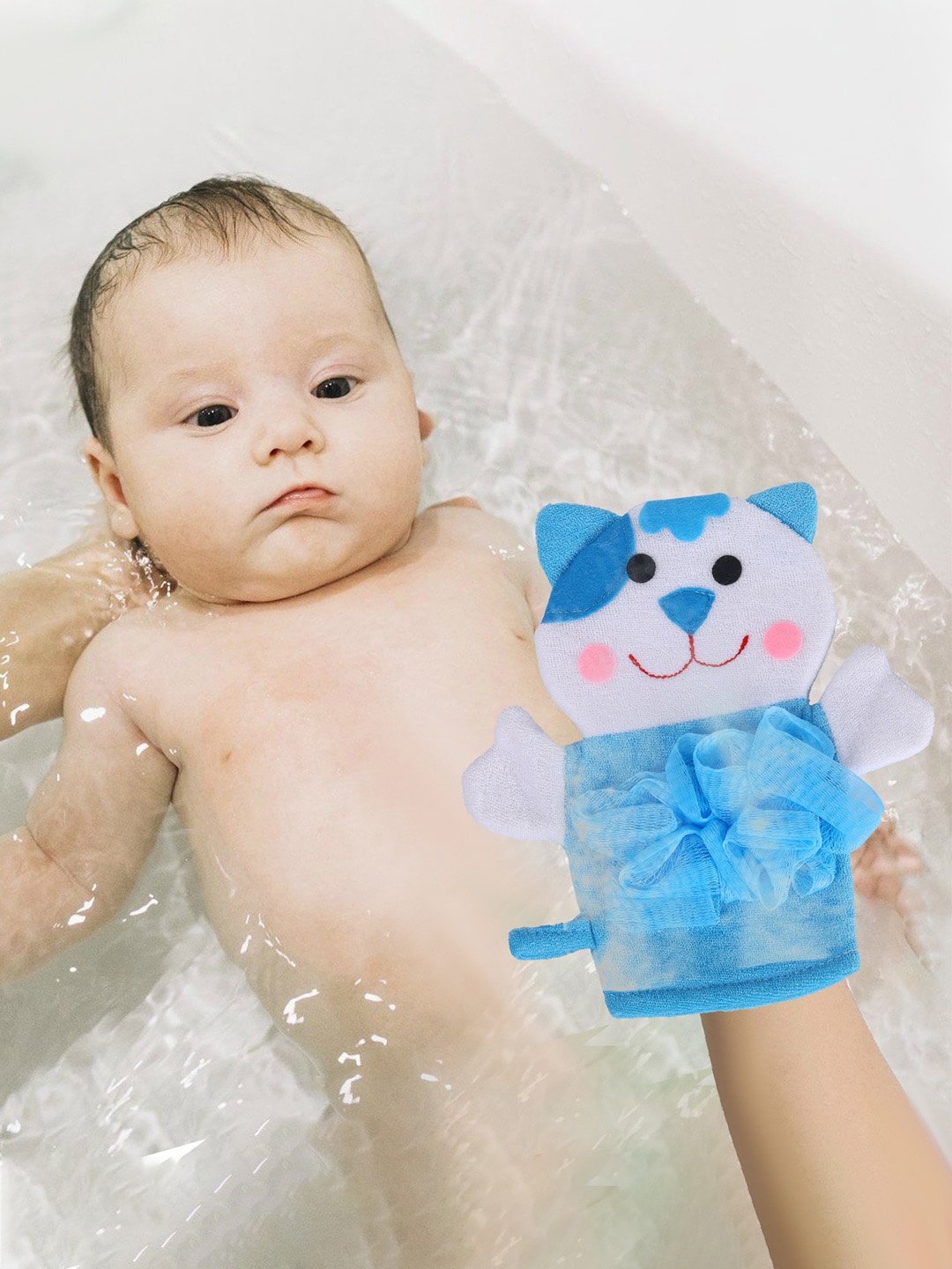 

Baby Moo Infant Kids Animal Face Shaped Loofah Bath Glove, Blue