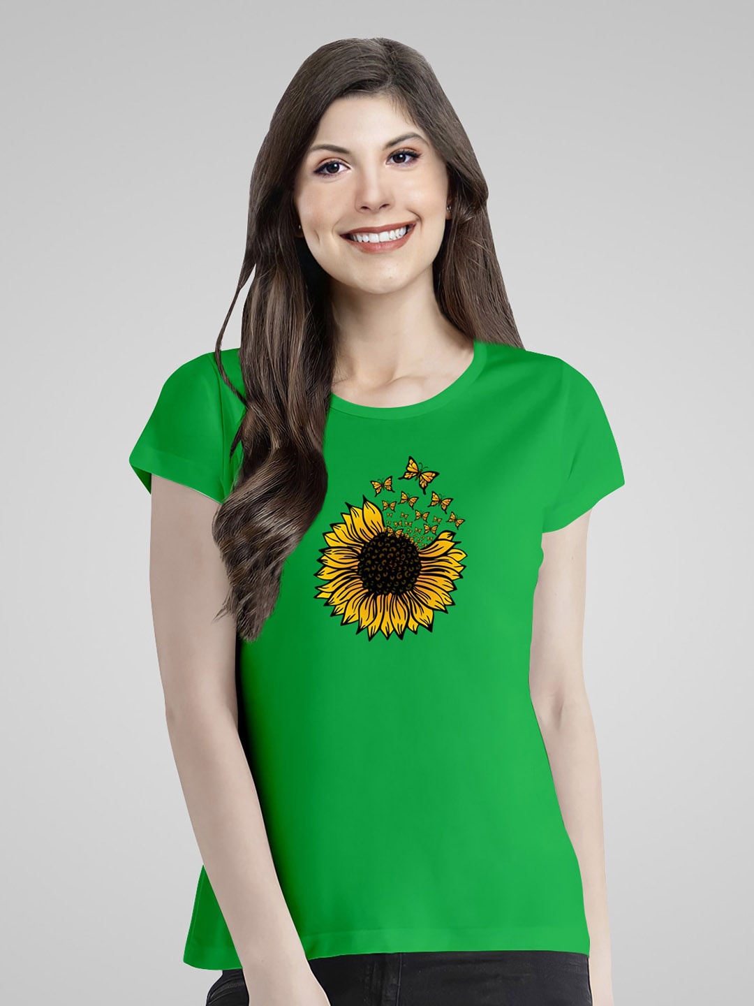 

Pootlu Floral Printed Pure Cotton T-Shirt, Green