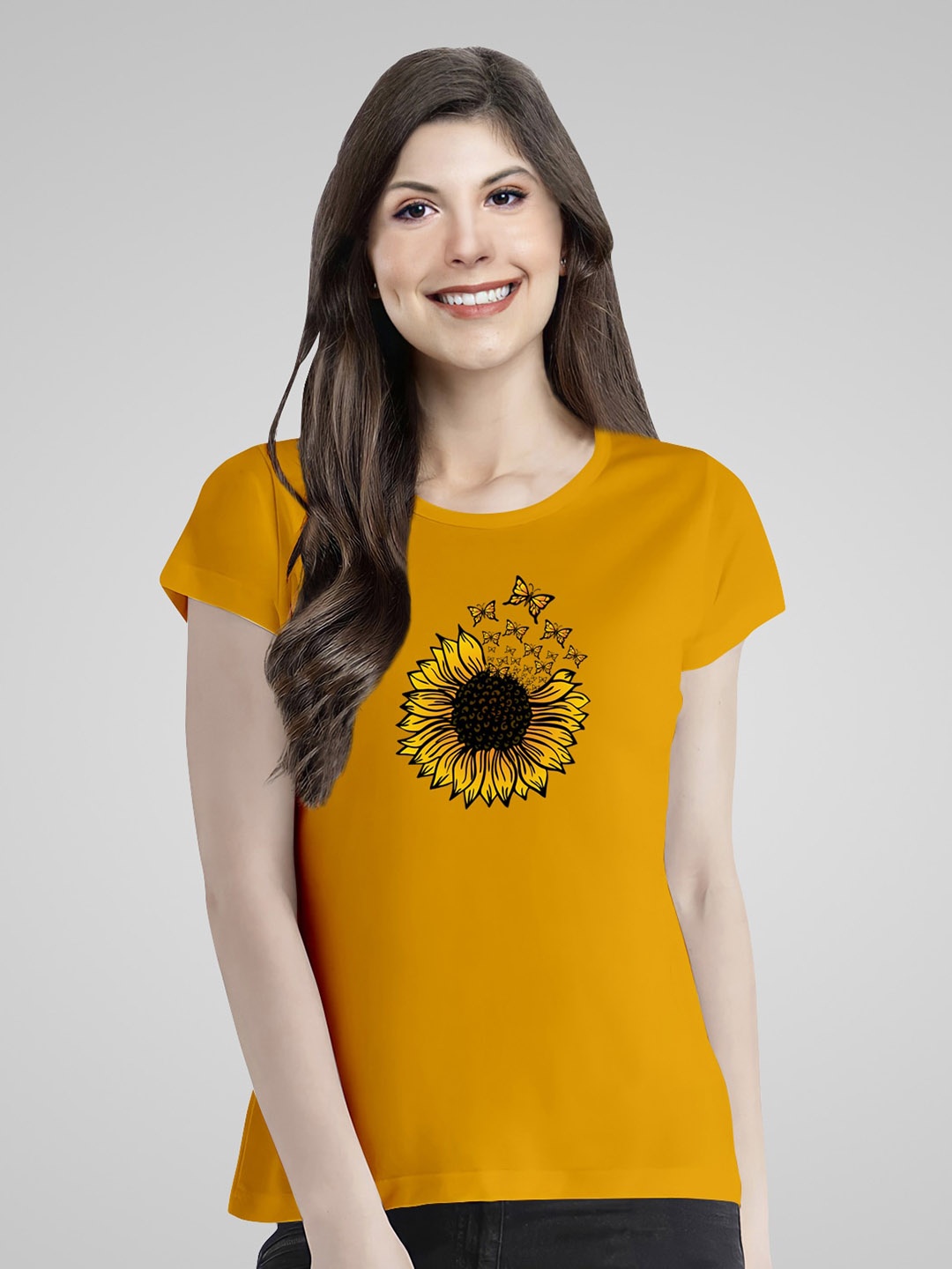 

Pootlu Floral Printed Pure Cotton T-Shirt, Yellow