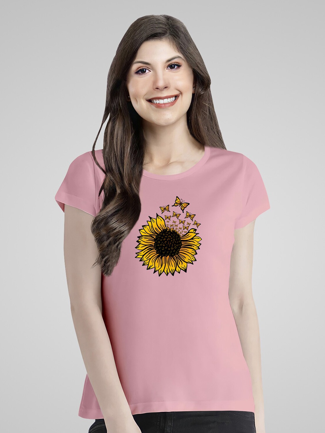 

Pootlu Floral Printed Pure Cotton T-shirt, Pink
