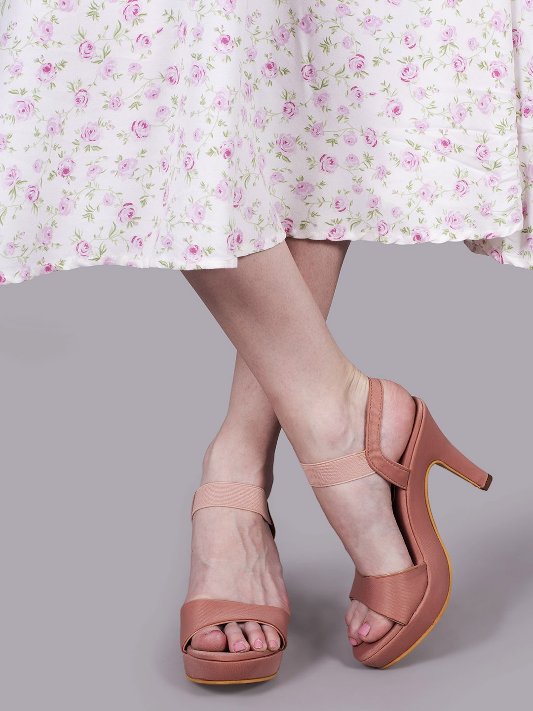 

sneakers villa Open Toe Platform Heels with Ankle Loop, Peach