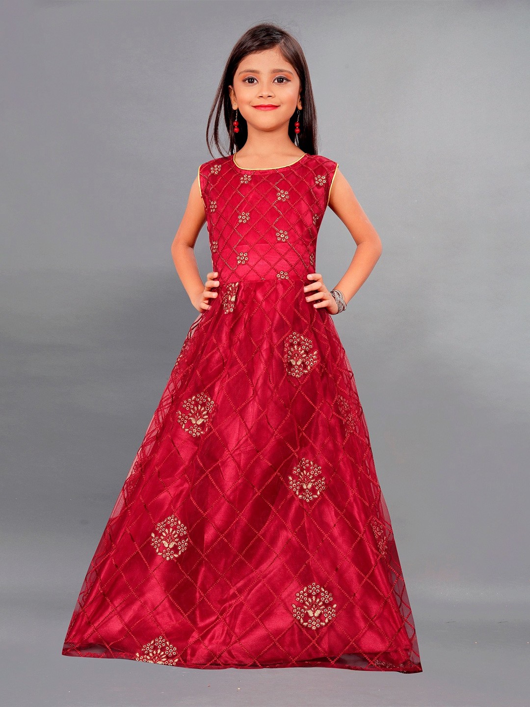 

APNISHA Girls Embroidered Detailed Gown Dress, Maroon