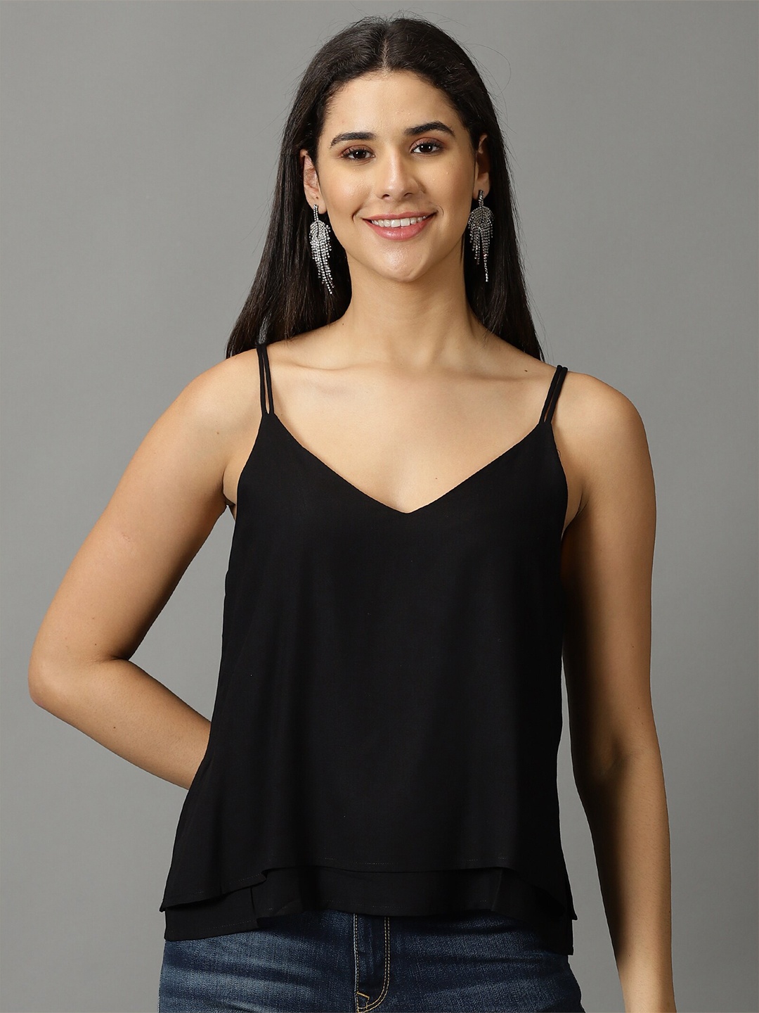 

DIVINATION Shoulder Straps Styled Back Top, Black