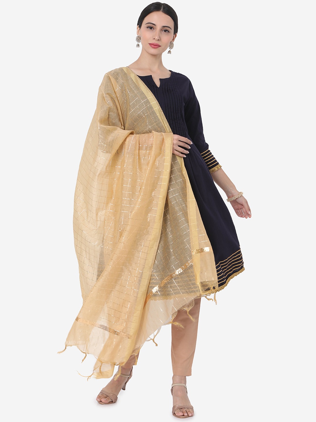 

KALINI Gotta Patti Pure Cotton Kurta With Trousers & With Dupatta, Navy blue