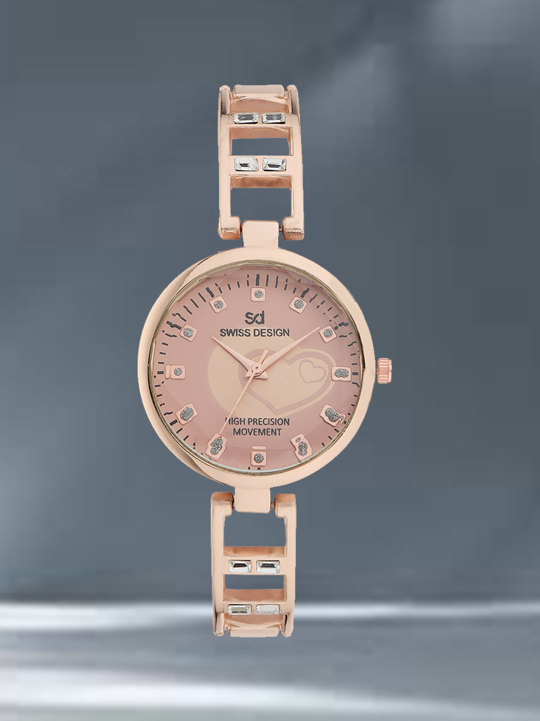 

Swiss Design Women Embellished Dial Bracelet Style Straps Analogue Watch SDWT-018-RG01, Rose gold