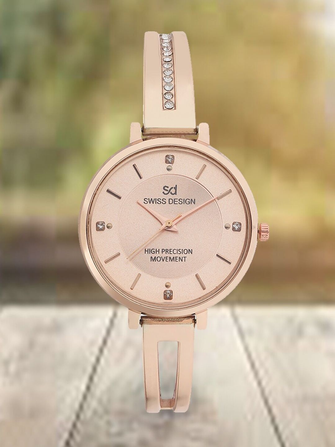 

Swiss Design Women Embellished Dial Bracelet Style Straps Analogue Watch SDWT-019-RG01, Rose gold