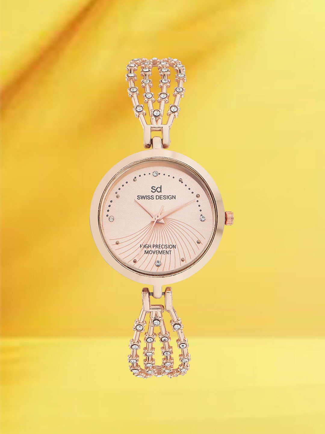 

Swiss Design Women Embellished Dial Bracelet Style Straps Analogue Watch SDWT-026-RG01, Rose gold