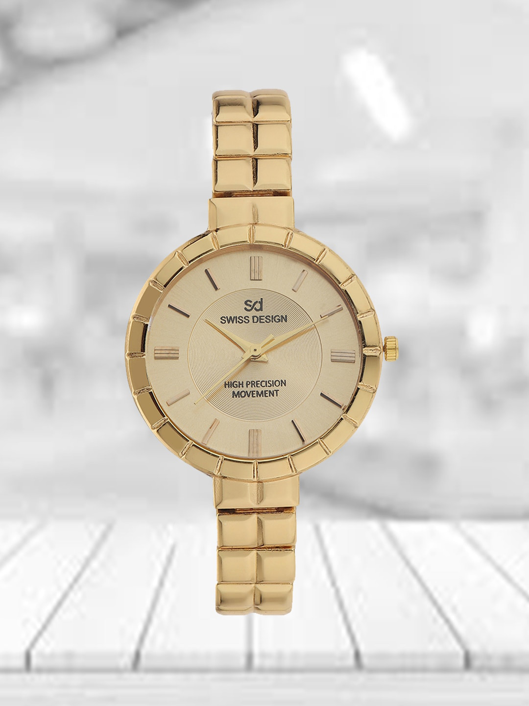 

Swiss Design Women Embellished Dial Bracelet Style Straps Analogue Watch SDWT-029-GD01, Gold