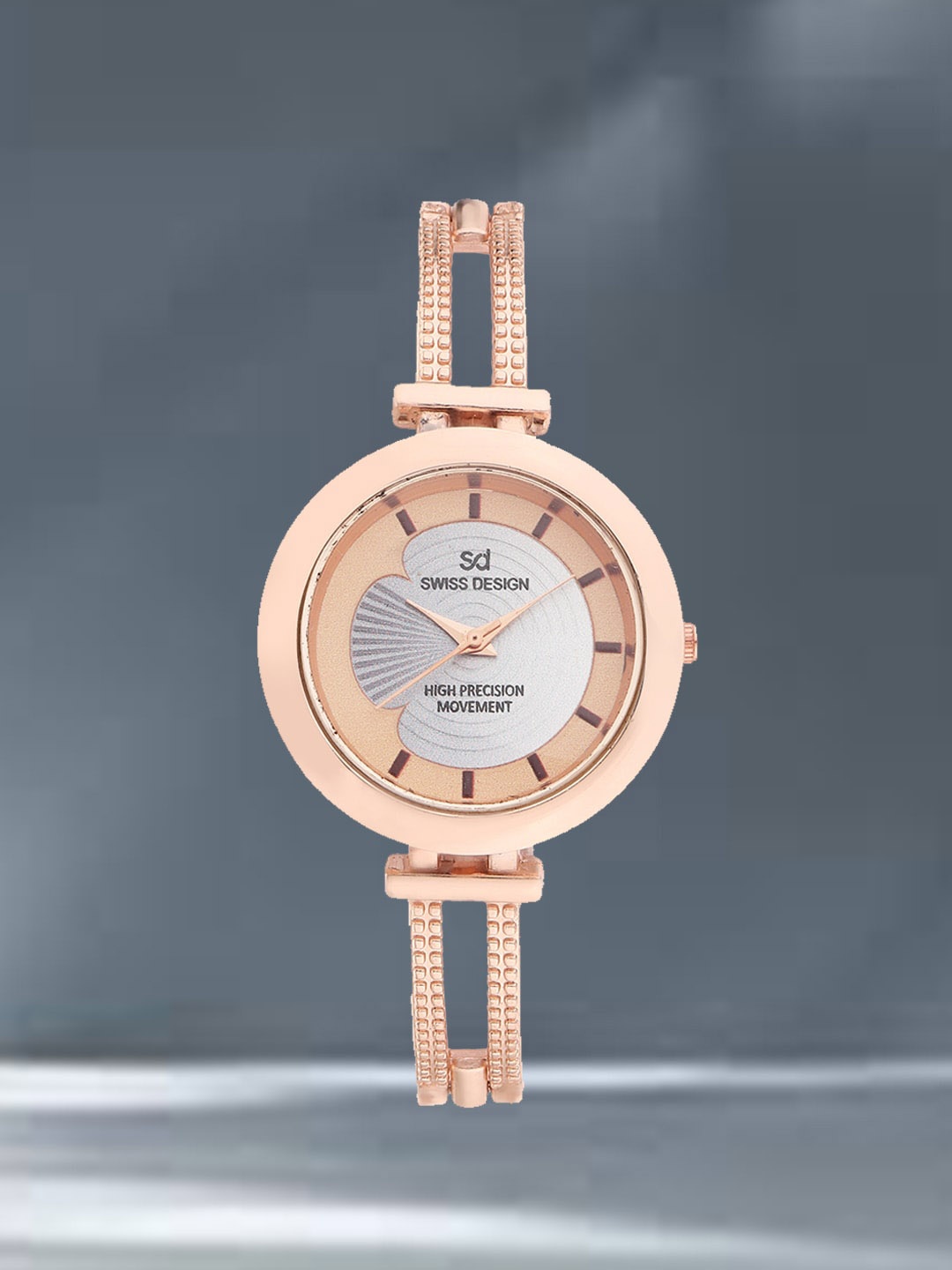 

Swiss Design Women Embellished Dial & Bracelet Style Straps Analogue Watch SDWT-020-RG01, Rose gold