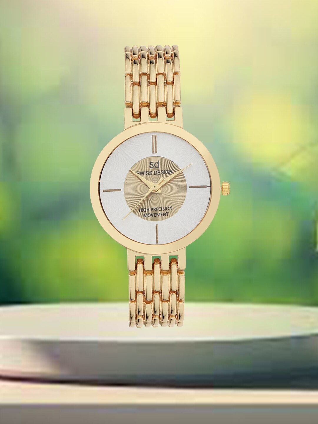 

Swiss Design Women Embellished Dial Bracelet Style Straps Analogue Watch SDWT-028-GD01, Gold