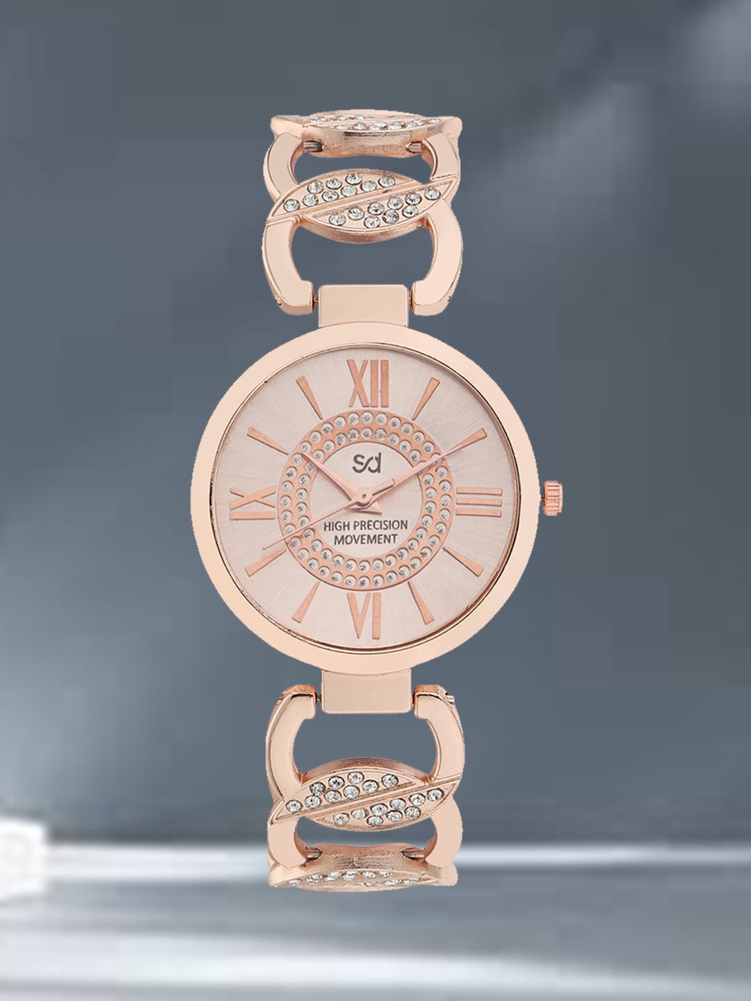 

Swiss Design Women Embellished Dial Bracelet Style Straps Analogue Watch SDWT-017-RG01, Rose gold