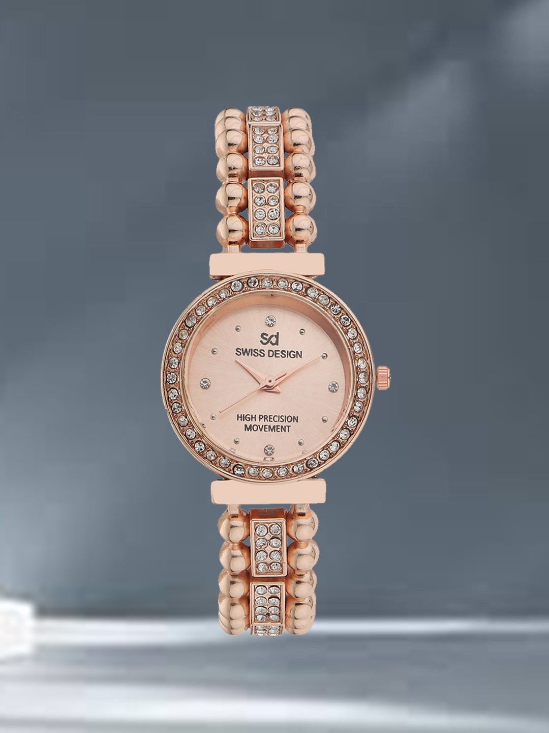 

Swiss Design Women Embellished Dial Bracelet Style Straps Analogue Watch SDWT-022-RG01, Rose gold