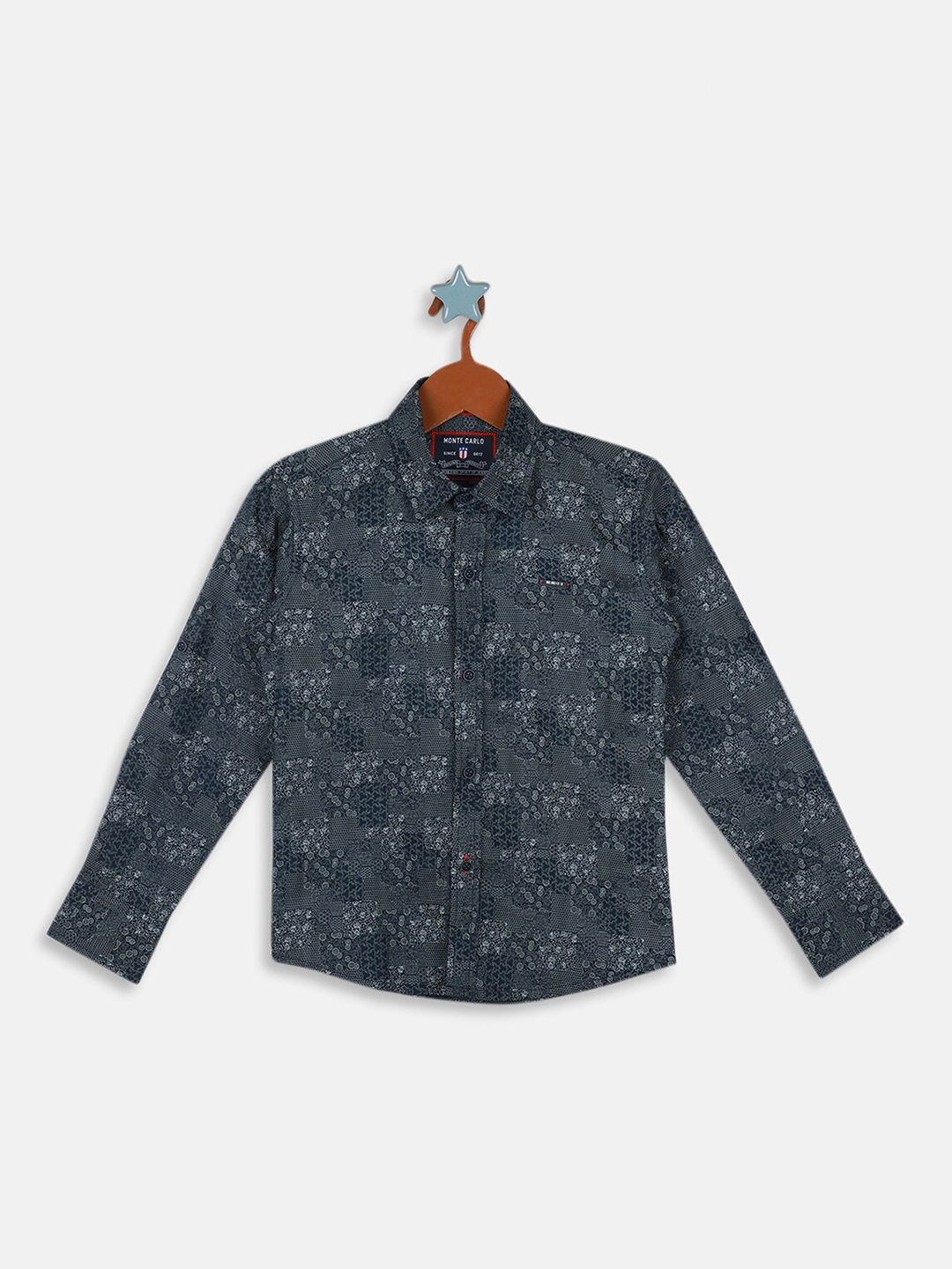 

Monte Carlo Boys Abstract Printed Roll Up Sleeves Cotton Casual Shirt, Blue