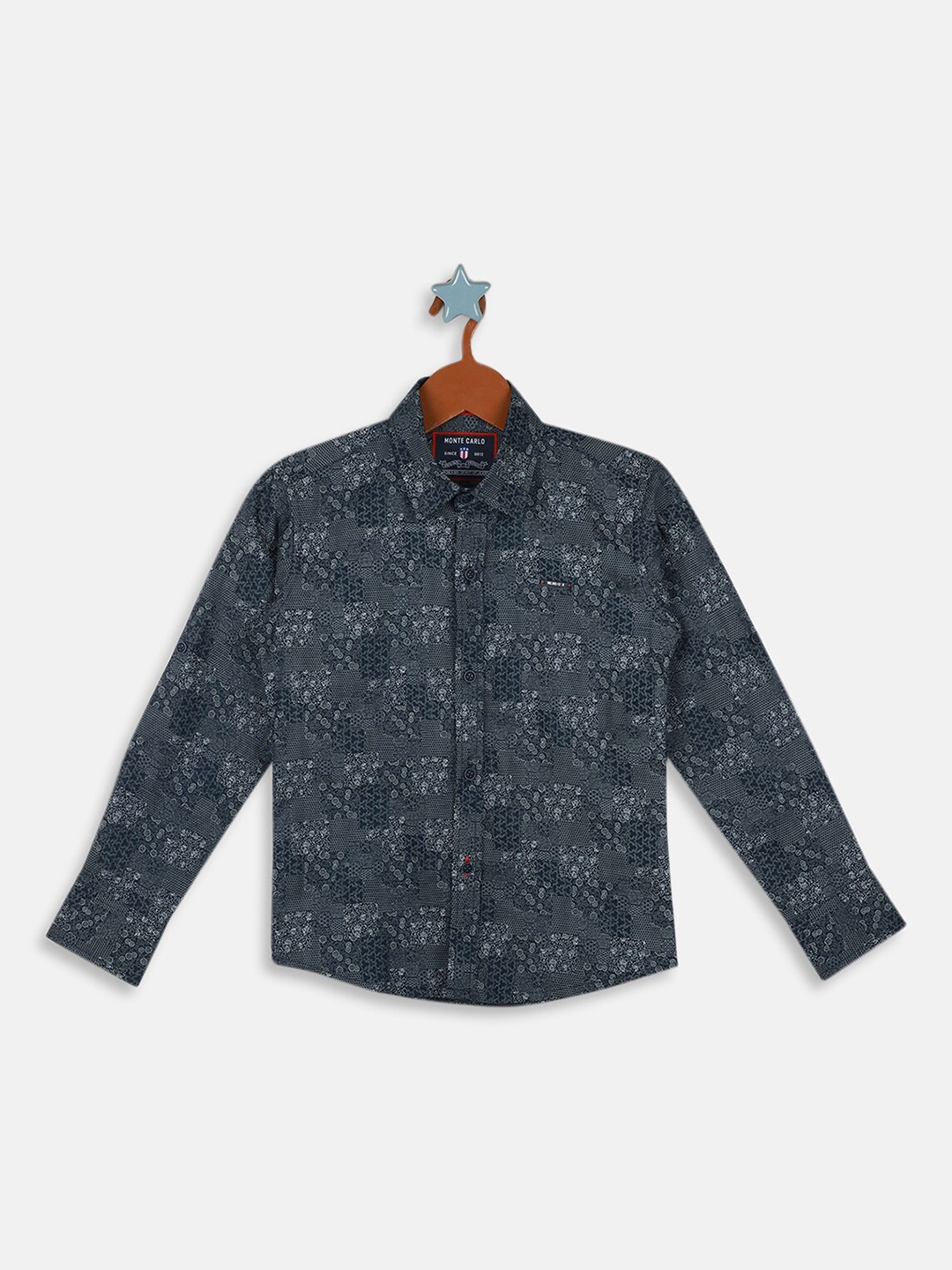 

Monte Carlo Boys Abstract Printed Roll Up Sleeves Cotton Casual Shirt, Blue
