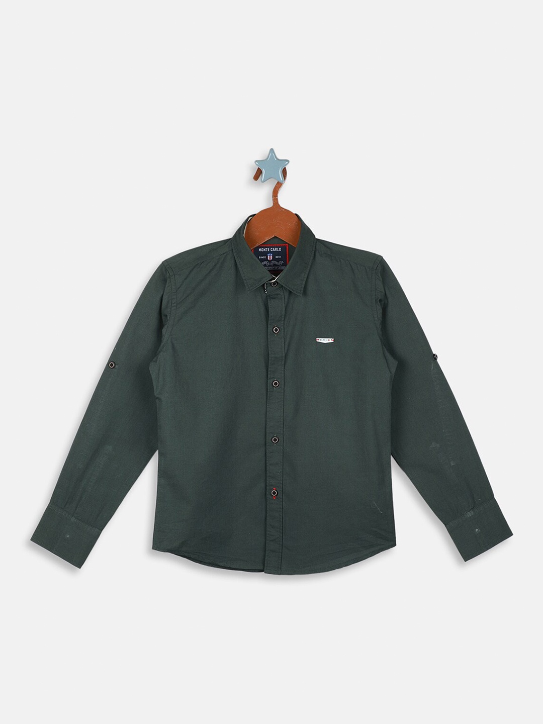 

Monte Carlo Boys Roll-Up Sleeves Cotton Casual Shirt, Olive