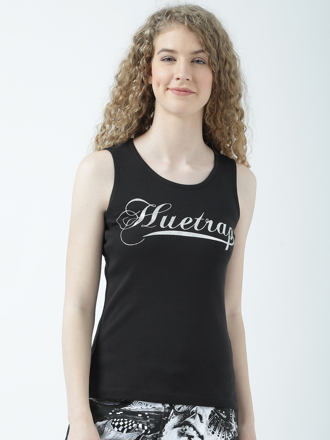 

Huetrap Women Black Solid Tank Pure Cotton Top