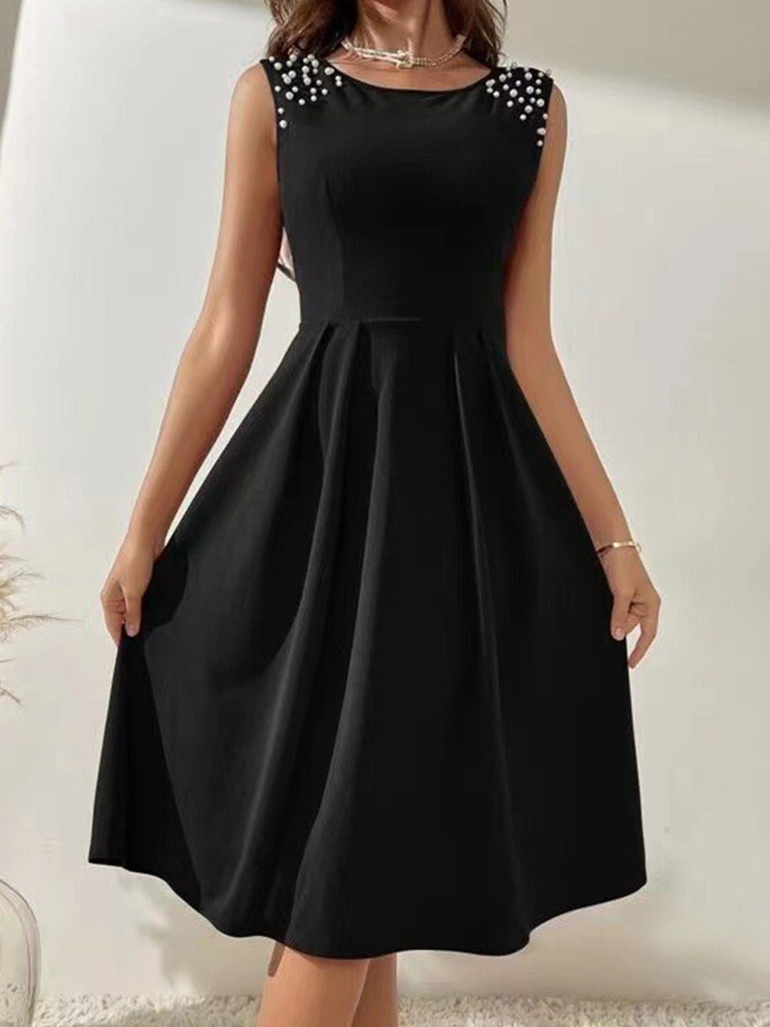 

StyleCast Black Pearl Beaded Fit & Flare Dress