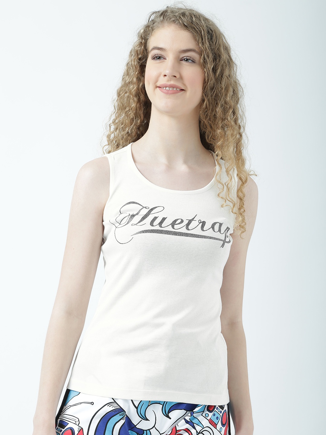 

Huetrap Women Off-White Solid Tank Pure Cotton Top