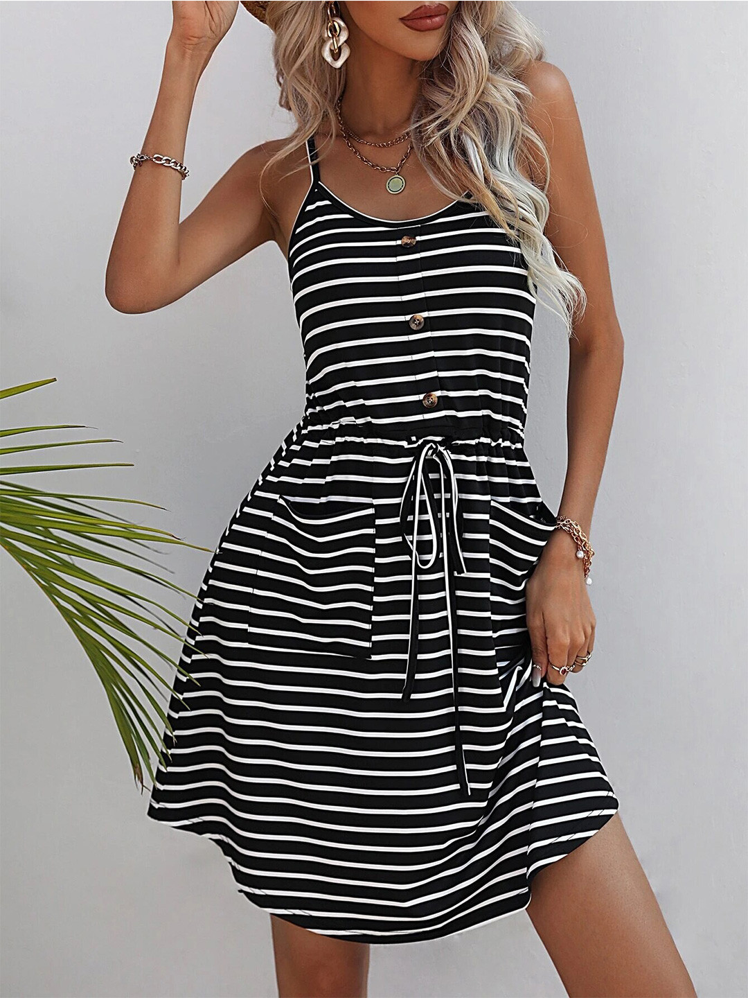 

StyleCast Black Striped Shoulder Straps Fit & Flare Dress