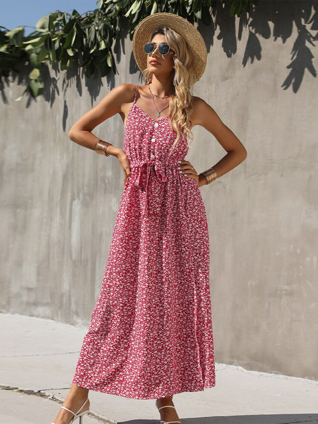 

StyleCast Red Floral Printed Shoulder Straps Maxi Dress