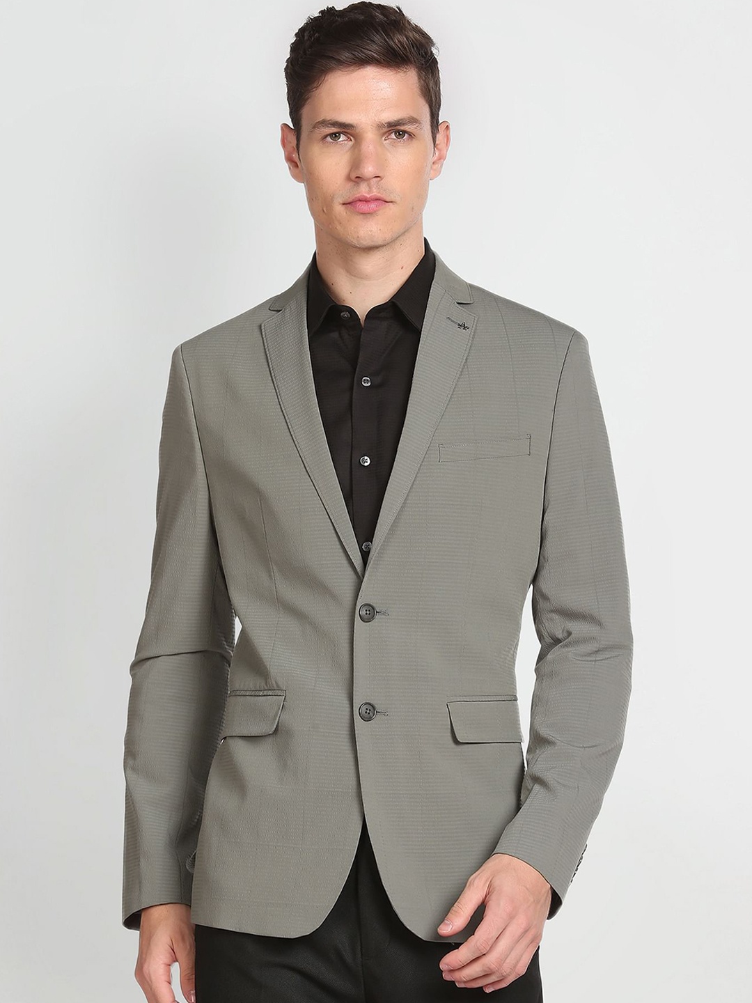 

Arrow Notched Lapel Single-Breasted Formal Blazer, Grey