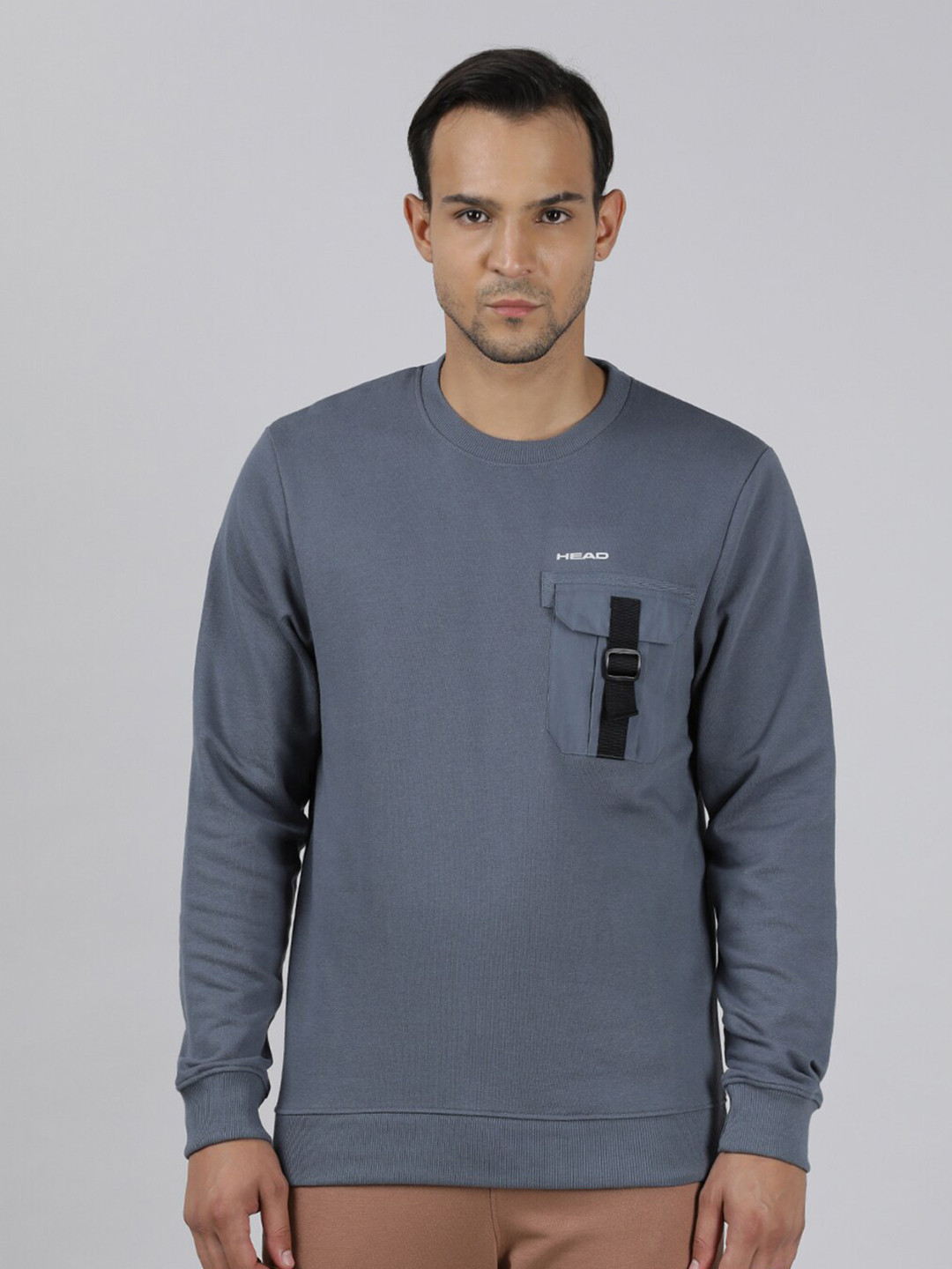 

Head Round Neck Cotton Sweatshirt, Blue