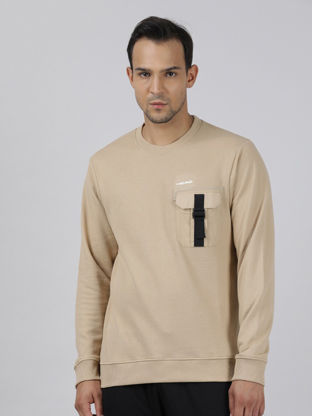 

Head Round Neck Cotton Sweatshirt, Beige