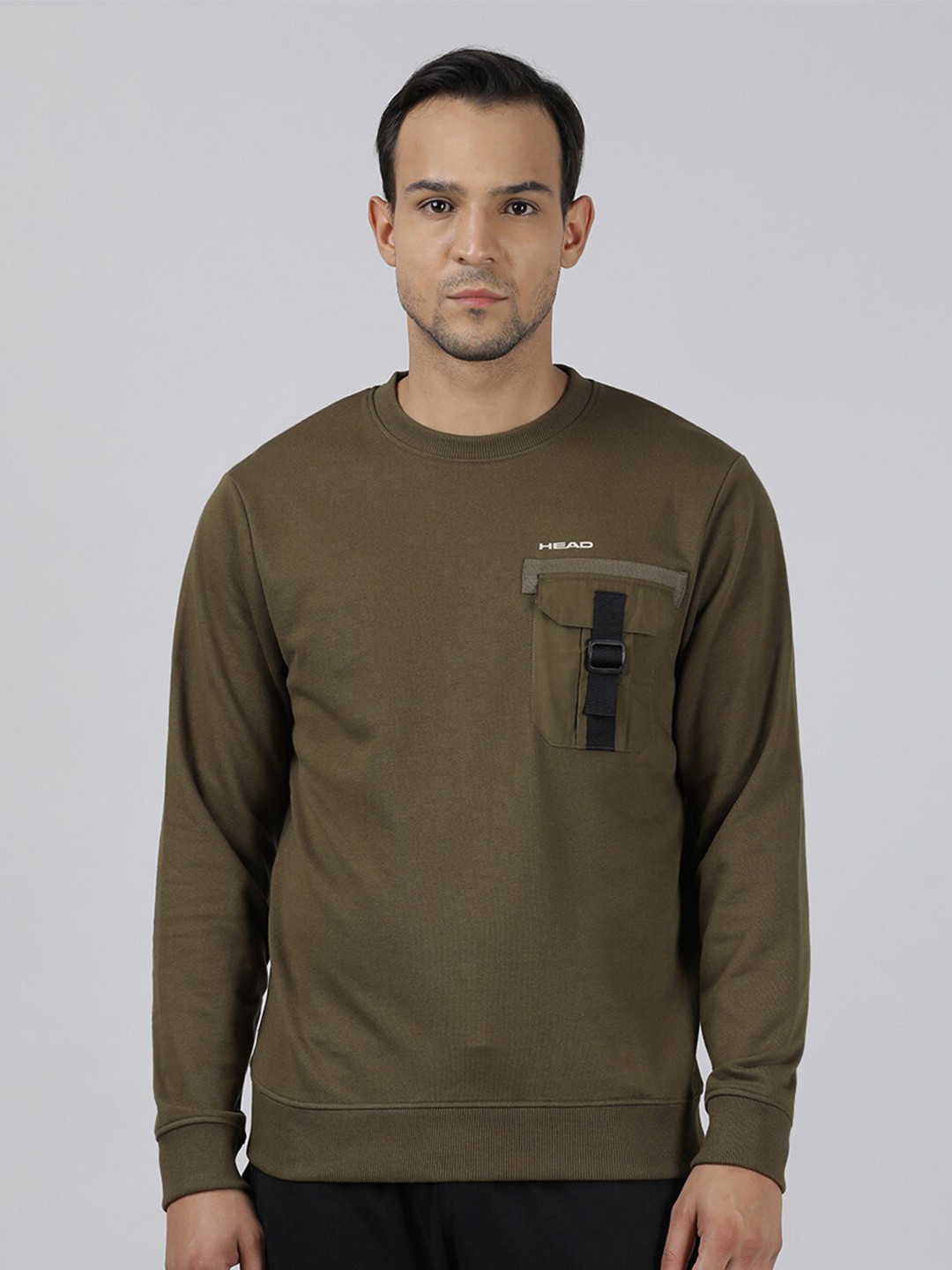 

Head Round Neck Cotton Sweatshirt, Olive