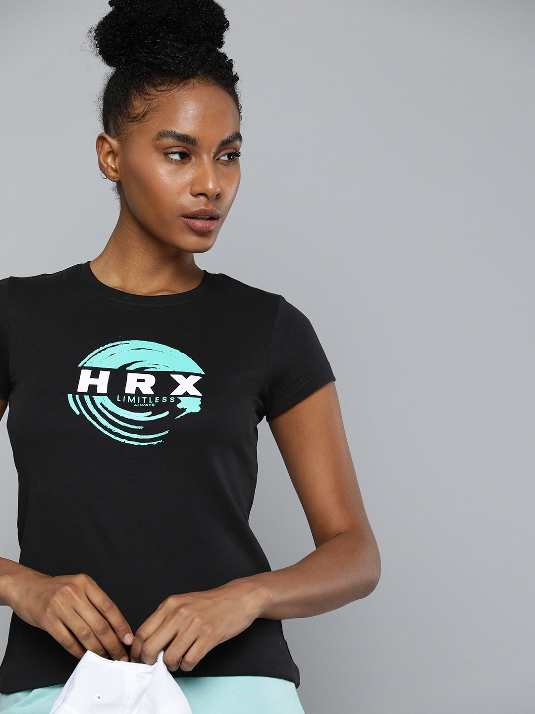 

HRX by Hrithik Roshan Brand Logo Printed Pure Cotton T-shirt, Black