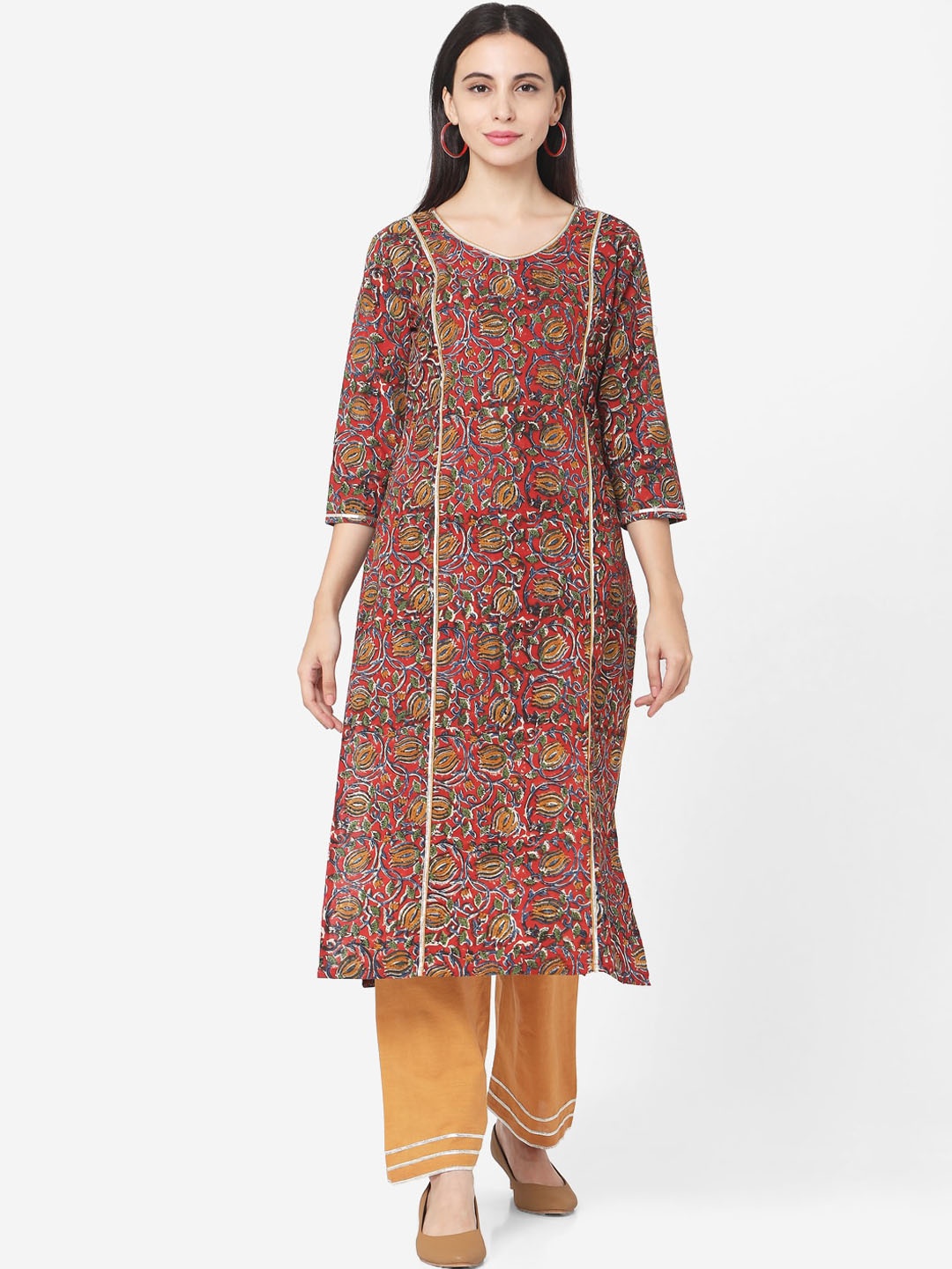 

KALINI Floral Printed Regular Pure Cotton Kurta With Palazzos, Red