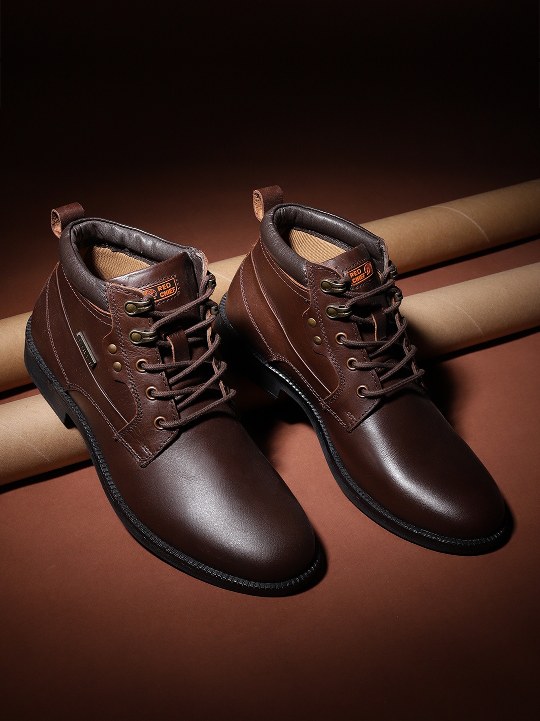 

Red Chief Men Mid-Top Leather Lightweight Comfort And Flexible Regular Boots, Brown