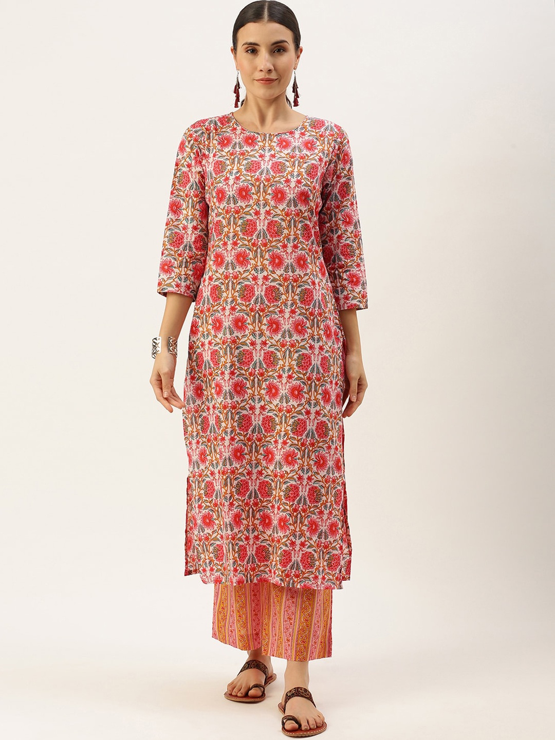 

KALINI Floral Printed Pure Cotton Kurta With Palazzos, Pink