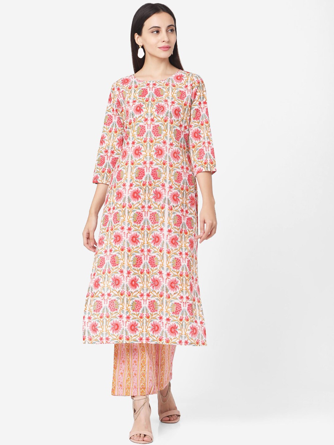 

KALINI Floral Printed Pure Cotton Kurta With Palazzos, Pink