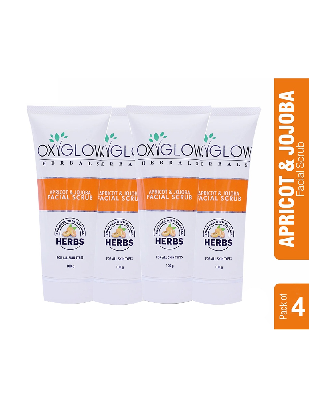 

Oxyglow Set Of 4 Apricot & Jojoba Facial Scrub - 100g Each, White