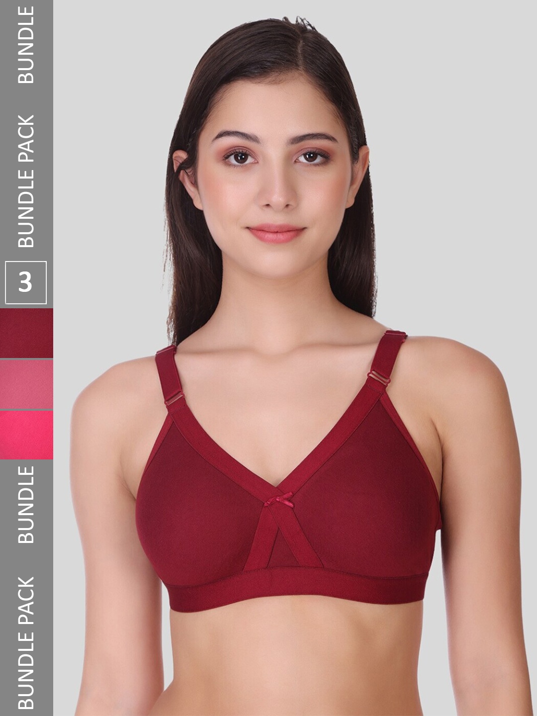 

POOJA RAGENEE Pack Of 3 Full Coverage Non-Padded Everyday T-Shirt, Maroon