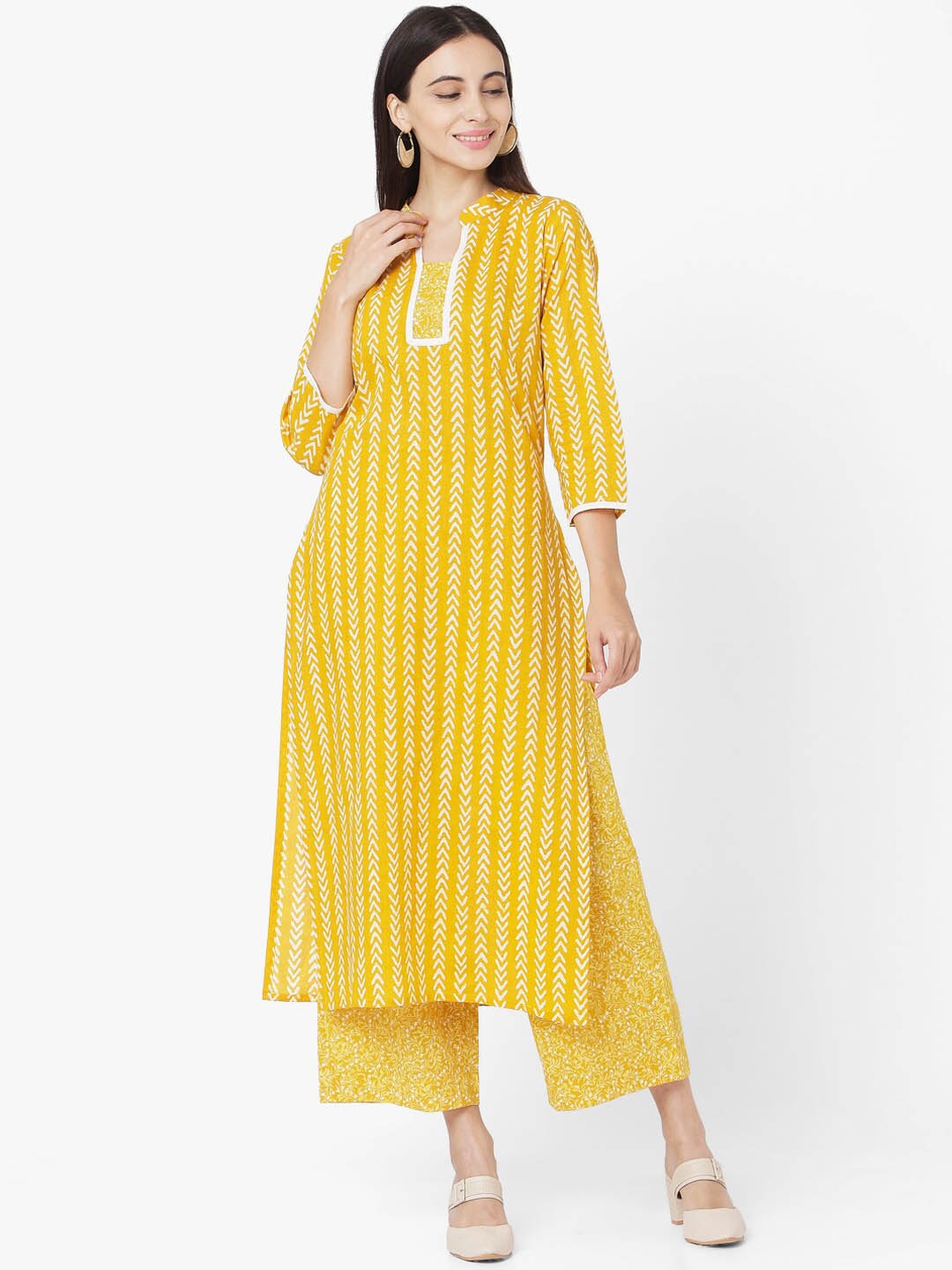 

KALINI Striped Pure Cotton Kurta With Palazzos, Yellow