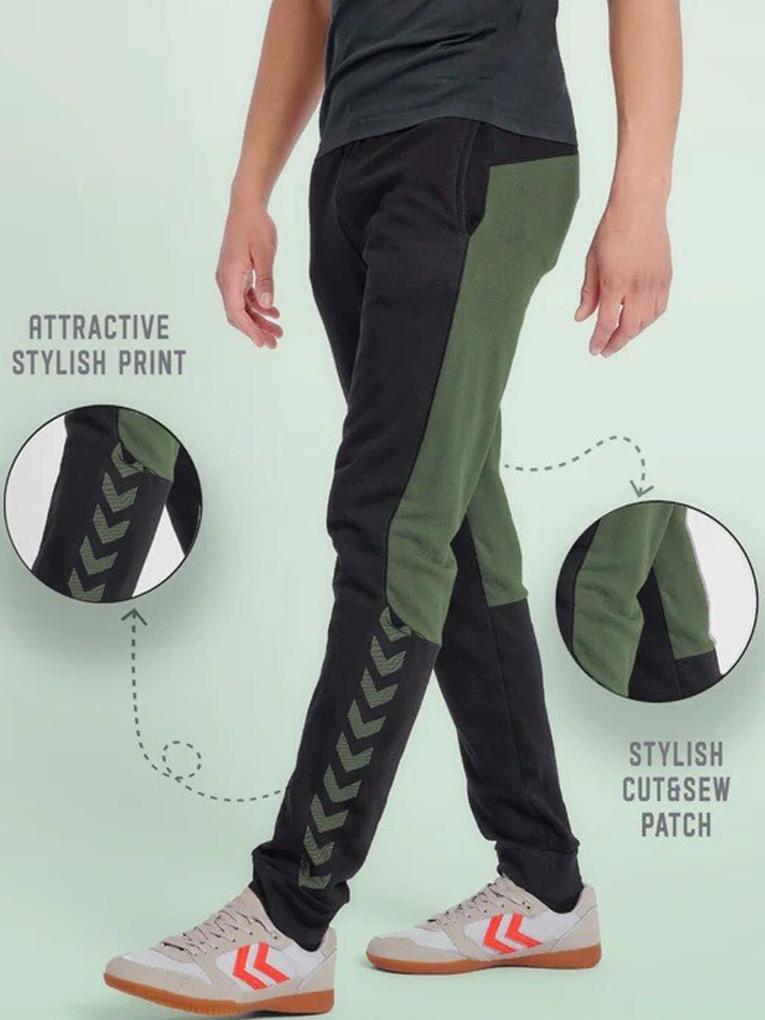 

TRIPR ORIGINALS Men Colourblocked Mid-Rise Cotton Joggers, Olive