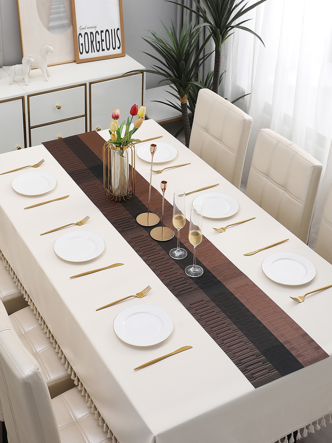 

HOKIPO Brown & Black Textured Rectangular Table Runner