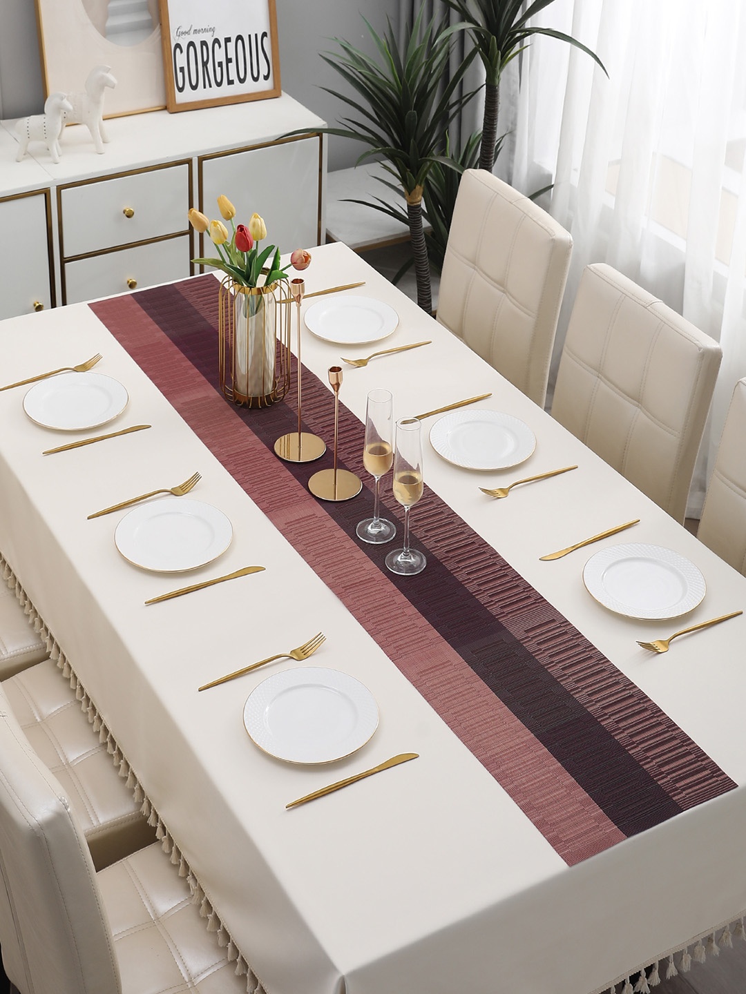 

HOKIPO Brown & Grey Textured Rectangular Table Runner