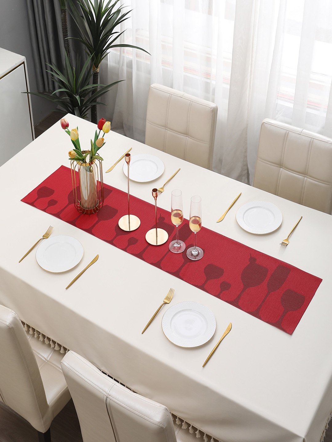 

HOKIPO Red Quirky Printed Table Runners