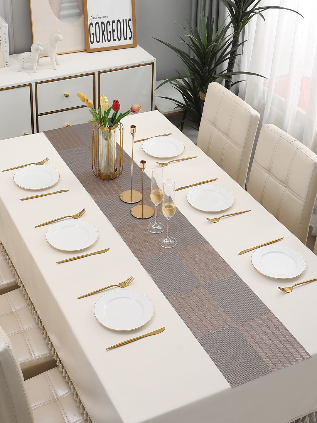 

HOKIPO Brown Textured Rectangular Table Runner