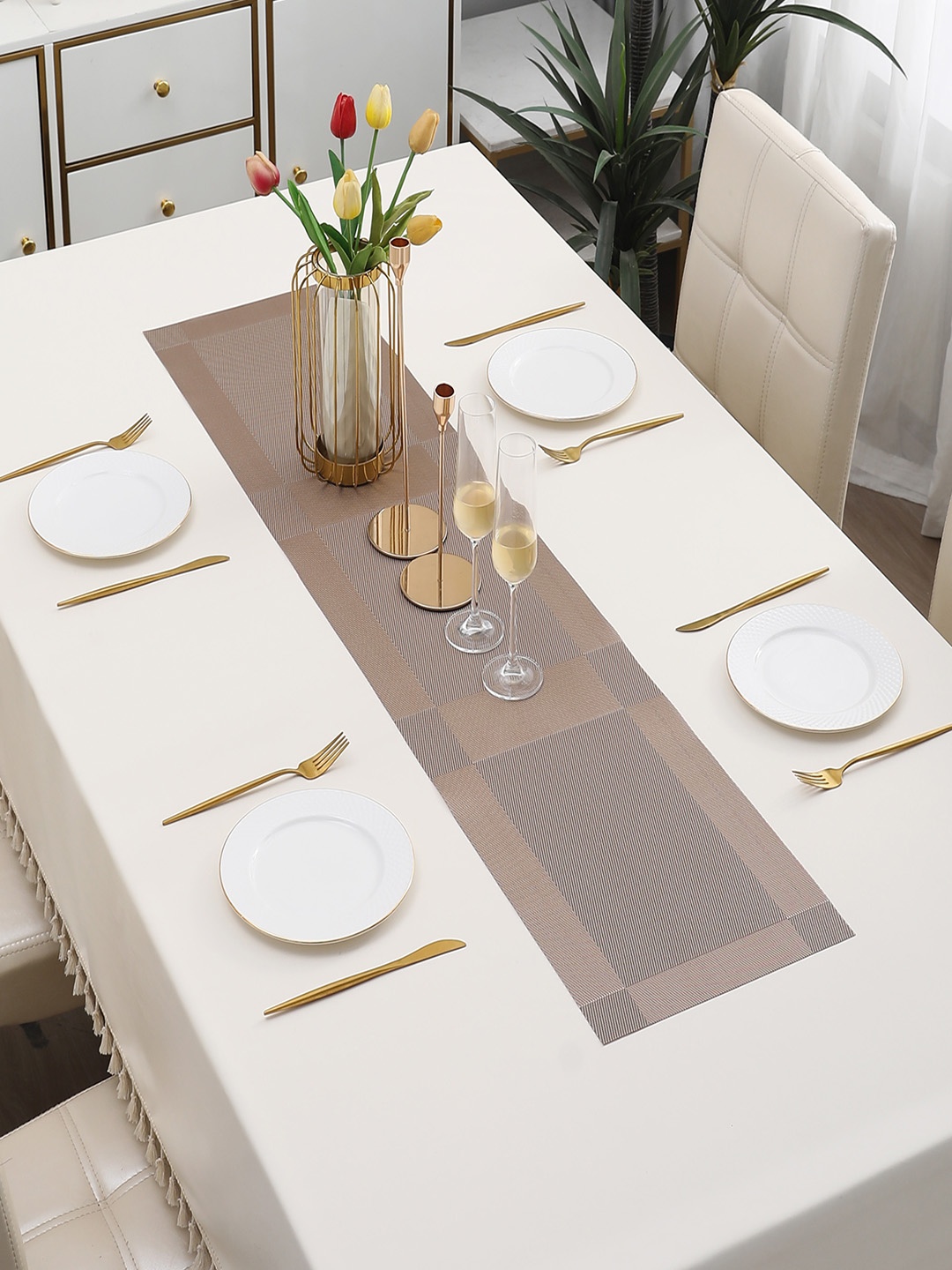 

HOKIPO Brown Geometric Printed PVC Table Runner